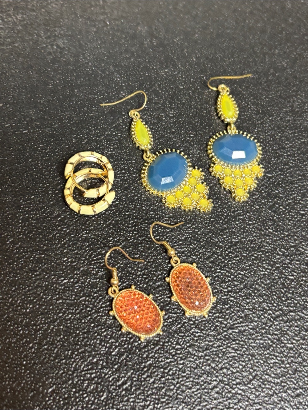 Bundle Dangle Hoop Enamel Gold-Tone Blue and Yellow Drop Earrings Jewelry Lot